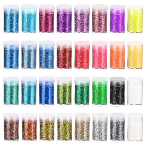 PATIKIL Holographisches Feines Glitzerset, 32 Gläser 160g/5.64oz Glitzerpulver in Bulk für Kunsthandwerk, Scrapbooking, Körper- und Nageldekorationen, Mehrfarbig von PATIKIL