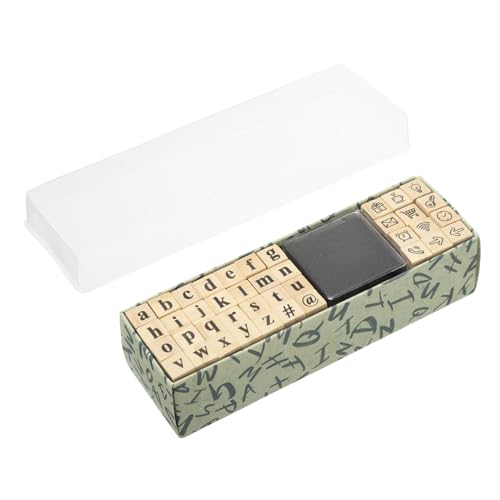 PATIKIL Holzstempel Buchstaben und Zahlen, Holz Alphabet Stempel mit Stempelkissen Vintage Box Geschenk für DIY Basteln, Stil 4 von PATIKIL