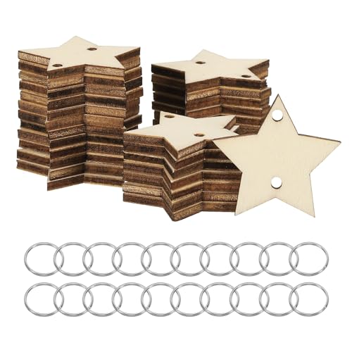 PATIKIL Holzsterne, 100er Packung Unvollendete Holzsterne mit Löchern, Blanko Holzausschnitte, Natürliche Holzstücke für Weihnachtsbastelprojekte von PATIKIL