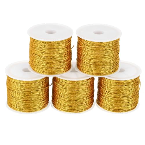 PATIKIL Insgesamt 110 Yards Metallisches Kordel, 5 Rollen 0,8 mm Durchmesser Tinsel Ornament Faden für Basteln, Schmuckherstellung, Geschenkverpackung und Dekoration, Gold von PATIKIL