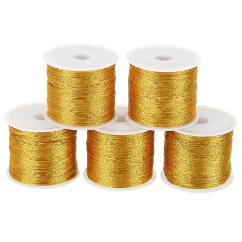 PATIKIL Insgesamt 545 Yards Metallisches Kordel, 5 Rollen 0,3 mm Durchmesser Tinsel Ornament Faden für Basteln, Schmuckherstellung, Geschenkverpackung und Dekoration, Gold von PATIKIL