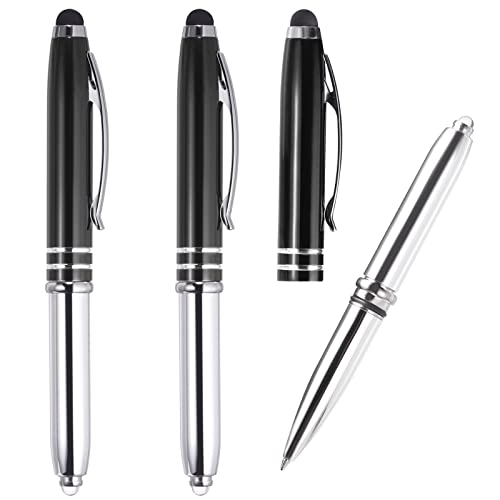 PATIKIL Kugelschreiber Stift mit Stylus Spitz und LED Blitzlicht 3 Pack 3 in 1 Metall Stift Schwarz Tinte 1.0mm Mittel Stylus Stift für Touchscreens Schwarz von PATIKIL