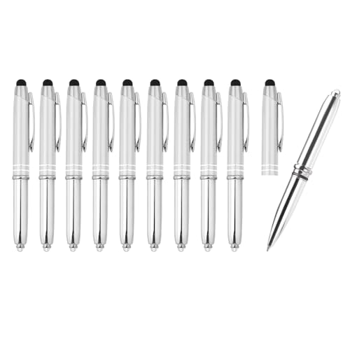 PATIKIL Kugelschreiber mit Stylus-Spitze und LED-Taschenlampe, 10er Pack 3-in-1 Metallstift Schwarze Tinte 1,0 mm mittlere Spitze Stylus-Stift für Touchscreens, Weiß. von PATIKIL