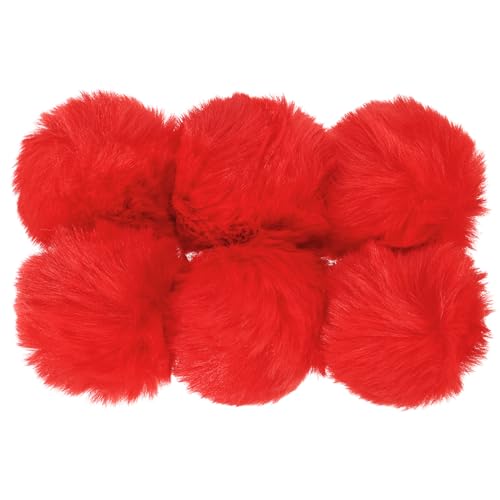 PATIKIL Kunstpelz Pompons für Hüte, 6 Stück flauschige weiche Pelzbälle für Schlüsselanhänger, Strickmützen, DIY-Schals, Handschuhe, Taschen, Weihnachten, Rot von PATIKIL