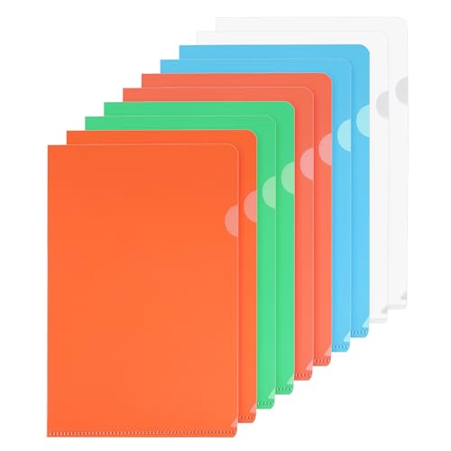 PATIKIL L-Typ Ordner 10er Pack A5 Kunststoff Aktenhüllen Transparente Dokumententaschen für Büro, Himmelblau/Grün/Rot/Orange/Klar von PATIKIL