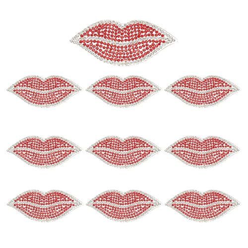 PATIKIL Lippen-Strass-Flicken, Lippenform, zum Aufnähen und Aufbügeln, Strass-Applikation, Glitzer, Kristall-Patches für Schuhe, Kleidung, Hosen, Taschen, Rot, 10 Stück von PATIKIL