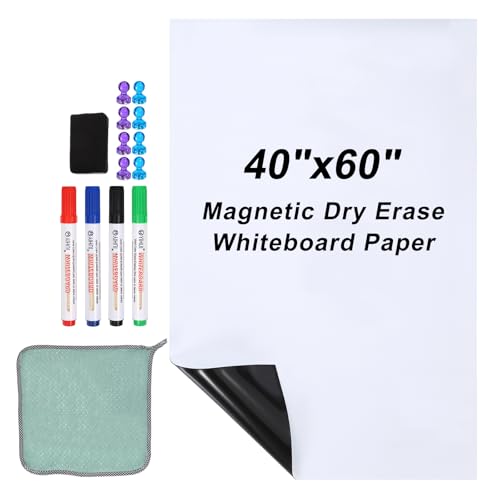 PATIKIL Magnetisches Whiteboard-Papier, trocken abwischbar, 101,6 x 152,4 cm, selbstklebende Whiteboard-Aufkleber für Wand-Whiteboard, Kontaktpapierbogen mit Marker, magnetischem Radiergummi und von PATIKIL