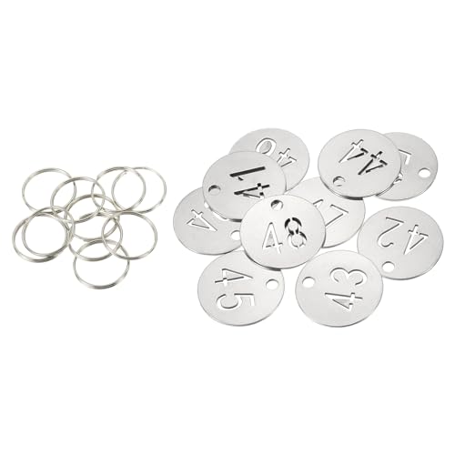 PATIKIL Nummernschlüsselanhänger, 30mm Edelstahl 41-50 Nummern-ID-Tags Schlüsselanhänger hohle nummerierte Schlüsselanhänger mit Ringen für Studentenwohnheime und Schließfächer von PATIKIL