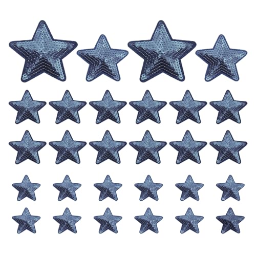 PATIKIL Sequin Star Bügeleisen auf Patches, 28 Stück Aufnäher Applikation Pailletten Glitzer Patches für DIY Schuhe Kleidung Hüte Rucksäcke Kostüm, Dunkelblau von PATIKIL