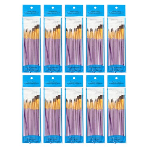 PATIKIL Pinselset, 10 Sets/100 Stück Nylon-Pinsel im Großhandel, ideal für Detailmalerei mit Acryl-, Öl- und Aquarellfarben für Künstler und Malbegeisterte, Lila von PATIKIL