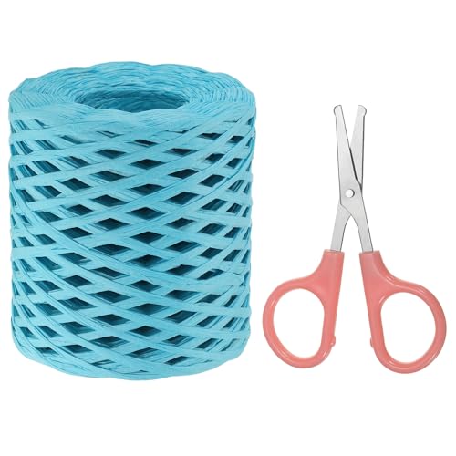 PATIKIL Raffia-Papierbastelband-Sortiment-Set, Natur-Raffiaband mit Schere für Geschenke, Blumensträuße, Dekoration, Blau, 218 Meter von PATIKIL