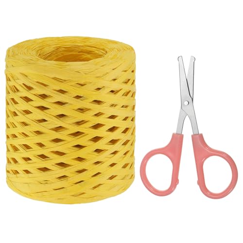 PATIKIL Raffia-Papierbastelband-Sortiment-Set, Natur-Raffiaband mit Schere für Geschenke, Blumensträuße, Dekoration, Gelb, 218 Meter von PATIKIL