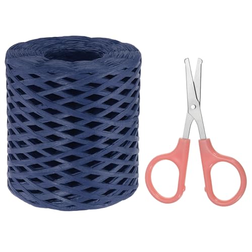 PATIKIL Raffia-Papierbastelband-Sortiment-Set, Natur-Raffiaband mit Schere für Geschenke, Blumensträuße, Dekoration, Marineblau, 218 Meter von PATIKIL