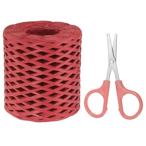 PATIKIL Raffia-Papierbastelband-Sortiment-Set, Natur-Raffiaband mit Schere für Geschenke, Blumensträuße, Dekoration, Rot, 218 Meter von PATIKIL