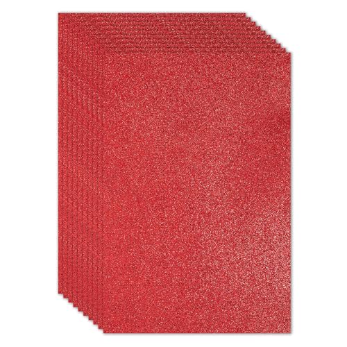 PATIKIL Rotes Glitzerndes EVA Glitter Schaumstoffblatt 16x12 Zoll 2mm Dick mit Rückseitigem Kleber Funkelndes EVA Glitter Filz für Bastelprojekte DIY, 10 Stück von PATIKIL