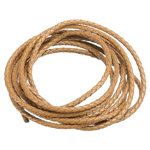 PATIKIL Rund Geflochtenes Lederband, 3mm Rund Geflochtenes Echtes Lederseil für Bastelarbeiten Schmuckherstellung Halsketten Armbänder, Khaki (2,2 Meter) von PATIKIL