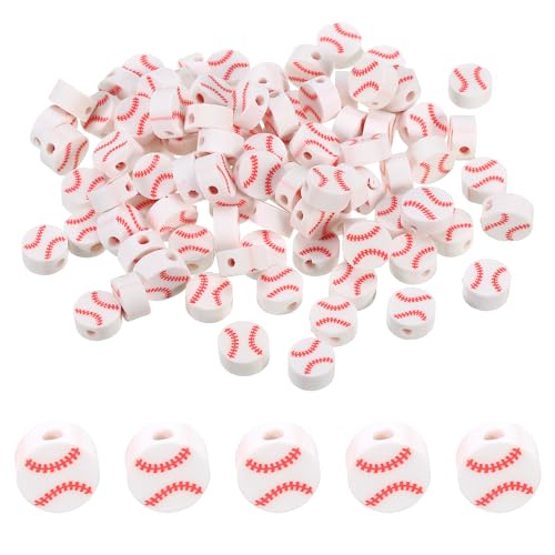 PATIKIL Sportball Perlen, 200er Packung undurchsichtige Acryl-Sportperlen Ton Baseball Perlen Spacer Lose Perlen Basteln für DIY Halskette Armband Schlüsselanhänger Ohrring Weiß von PATIKIL