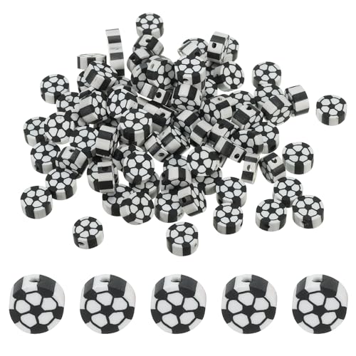 PATIKIL Sportball Perlen 100 Pack Opake Acryl Sport Perlen Lehm Fußball Perlen Abstandshalter Lose Perlen Handwerk für Heimwerker Halskette Armband Schlüsselband Ohrring Schwarz und Weiß von PATIKIL