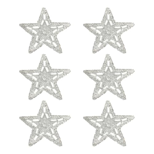 PATIKIL Sternaufbügler, 6 Stück Selbstklebende Applikationssterne Silber Strass Glitzer Kristall Aufkleber Patch Stoffverzierungen für DIY Handwerk Kleidung, Silber 5,5 cm von PATIKIL