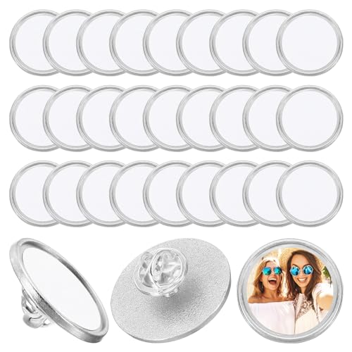 PATIKIL Sublimation Leere Schaltfläche 30Stk 0.98" Aluminum Basteln Sublimation Stifte Rund für Basteln Handwerk Abzeichen Schmuck Anstecker Silber Weiß von PATIKIL