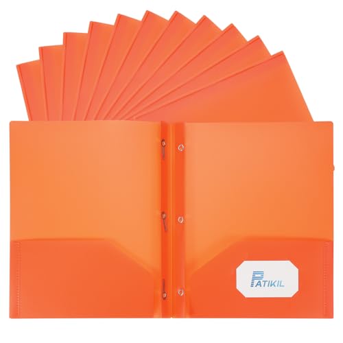 PATIKIL Taschenordner mit Zinken, 12 Stück, robuste Kunststoff-Papierordner mit 3 Verschlüssen, Taschenpapier-Aktenordner für Lebenslauf, Dokumente, Akten, Briefe, Orange, 12 Stück von PATIKIL