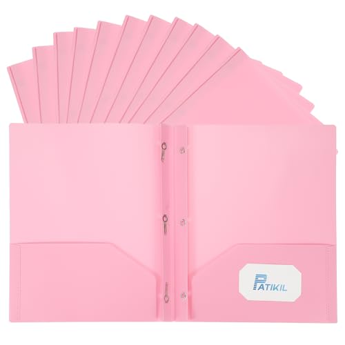 PATIKIL Taschenordner mit Zinken, 12 Stück, robuste Kunststoff-Papierordner mit 3 Verschlüssen, Taschenpapier-Aktenordner für Lebenslauf, Dokumente, Briefe, Rosa von PATIKIL