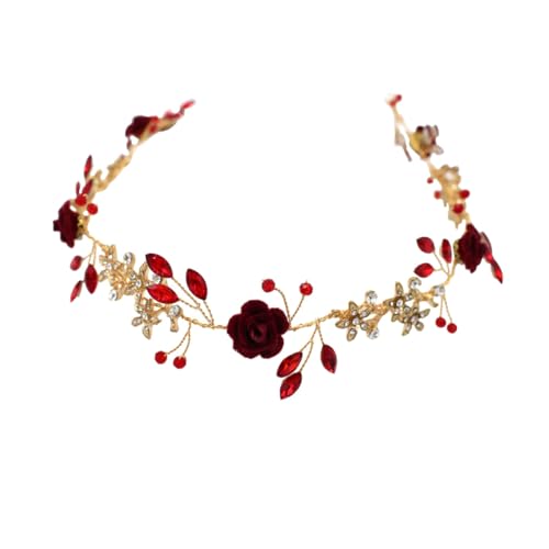 PATKAW 1stk Rote Braut Tiara Roben Frauen Blumen- Brautjungfer Schleier Kopfbedeckung Braut- Tolles Kostüm Für Damen Kimono Kleider Stirnbänder Aus China Dekorationen Legierung von PATKAW