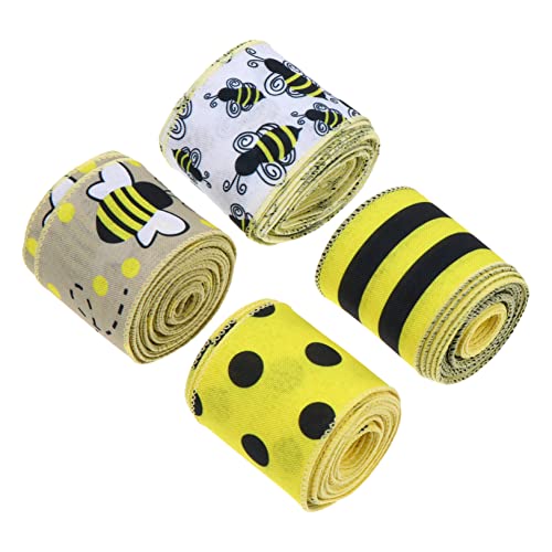 PATKAW 4 Rollen Bienenband seidenband ribbon festivalbändchen ziehschleifenband ripsband Sackleinen Hochzeit Weihnachtsnetzband Festivalband selber machen DIY Schleifenband Polyester von PATKAW