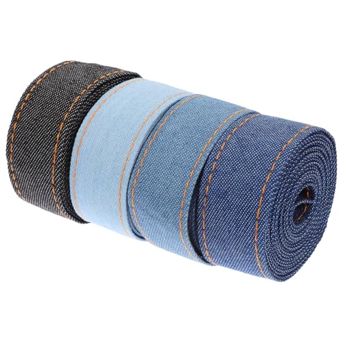 PATKAW 4 Rollen Denim-Gurtband Textilband Bandverzierungen Verpackungsband Bänder zum Basteln Band nähen Kleiderband Mehrzweck-Nähband Band-DIY-Material Bastelband Band für Bogenbau von PATKAW