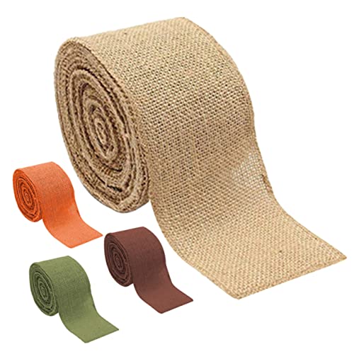 PATKAW 4 Rollen Gurtbandimitat aus Leinen golden Zeremonie Korb Sackleinen glänzendes Band seidenband ribbon Weihnachtsbastelband mahlen dekoratives Geschenkband Verpackungsband Leinen- von PATKAW