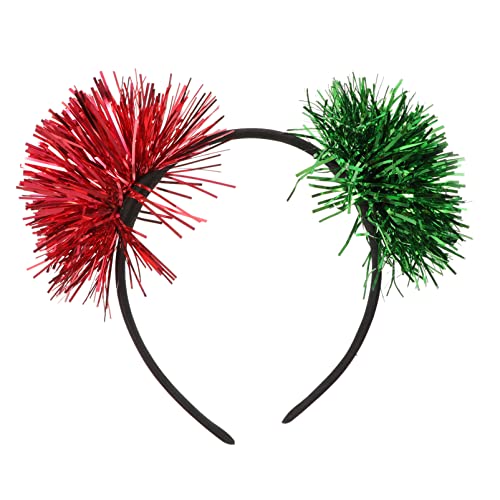 PATKAW Folienstreifen-Pompom-Stirnband – Lametta-Folie Kleine Pompom-Ohren Glitzerndes Haar Weihnachtsmode-Stirnband – Cosplay-Haar-Accessoires Für Frauen Mädchen Weihnachtsfeier von PATKAW