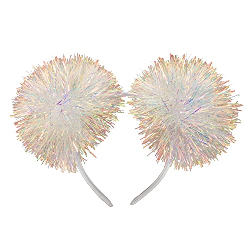 PATKAW Folienstreifen-Pompom-Stirnband – Lametta-Folie Kleine Pompom-Ohren Glitzerndes Haar Weihnachtsmode-Stirnband – Cosplay-Haar-Accessoires Für Frauen Mädchen Weihnachtsfeier von PATKAW