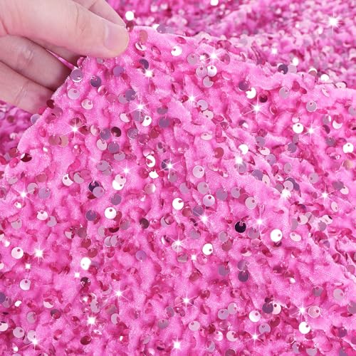 PATYDEST Pinker Pailletten-Stoff von the Yard Dehnbarer Sequenz-Samtstoff 91 cm große Pailletten Material Stoff glitzernde Pailletten Meerjungfrau Stoff wendbar Pailletten bestickter Stoff für von PATYDEST