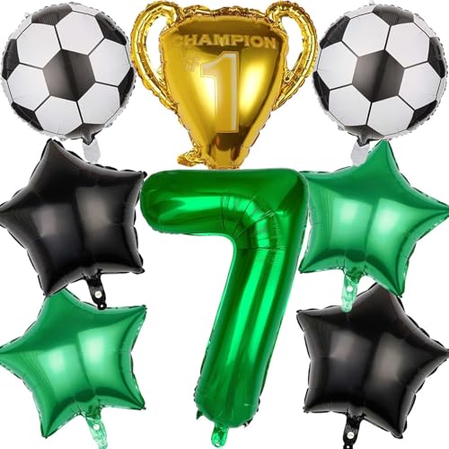 7 Geburtstag Deko Fußball, 7. Geburtstag Deko Mädchen Junge Fußball, Grün Happy Birthday Girlande Deko 7 Geburtstagsdeko Jungen, Luftballons 7. Geburtstag für Fußball Birthday Party Deko von PATYVOR