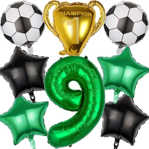 9 Geburtstag Deko Fußball, 9. Geburtstag Deko Mädchen Junge Fußball, Grün Happy Birthday Girlande Deko 9 Geburtstagsdeko Jungen, Luftballons 9. Geburtstag für Fußball Birthday Party Deko von PATYVOR