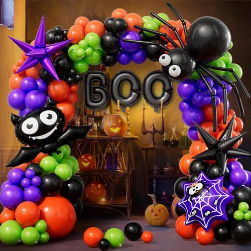 Halloween Ballon Bogen Girlande Kit, Halloween Schwarz Orange Lila Grün Ballon, Halloween Gold Augen Ballons mit BOO Big Fledermaus Folie Ballons für Halloween Thema Party Zubehör, Halloween Dekoratio von PATYVOR