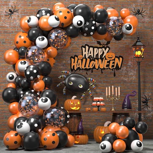 Halloween Ballon Girlande Bogen Kit für Halloween Party Dekoration Zubehör, Halloween Schwarz Orange Konfetti Ballons mit Spinne Ballon, für Gruselige Halloween Theme Party Backdrops Dekorationen von PATYVOR