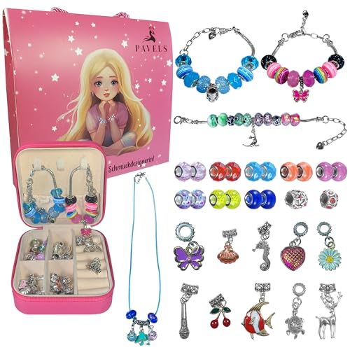 116- tlg. Kreativer Schmuck für Mädchen Kinder Bastelset Charms & Anhänger Armbänder Ketten Diy selber machen Geschenke für Mädchen 4 5 6 7 8 9 10 Jahre (Pink) von PAVELS