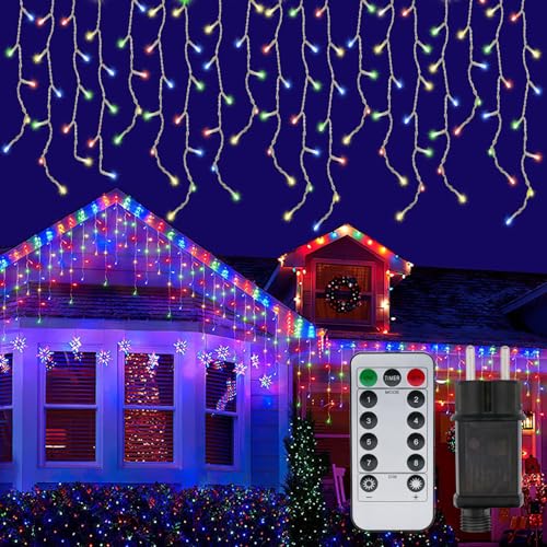 Eisregen Lichterkette Außen 10M 400 LED Weihnachtsbeleuchtung Inner mit Fernbedienung, Timer, Wasserdicht IP44, 8 Modi Beleuchtung Girlande für Außen und Inner-Farbig von PAVIBOIN