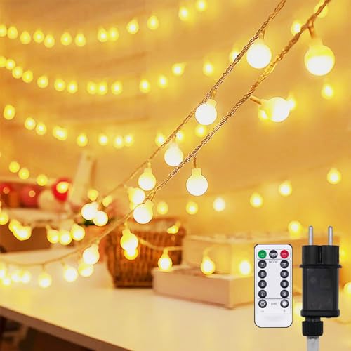 PAVIBOIN Lichterkette Außen, 13M 100 LED Lichterkette Kugeln mit Fernbedienung Timer, Party Lichterkette Innen mit Stecker, Wasserdicht, 8 Modi, Ideal für Weihnachten, Hochzeit, Party Dekoration von PAVIBOIN