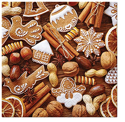 3-lagige Weihnachts-Seidenpapier-Servietten für Decoupage, 33 cm x 33 cm, 20 Stück (rustikales Lebkuchen) von PAW Decor Collection