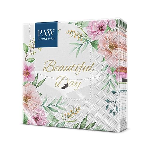 PAW - Servietten 3-lagig (33 x 33 cm) I 20 Stück I Perfekt für Geburtstage, Partys, Hochzeiten, Kommunion und Feiern I Papierservietten Bunt - Blätter, Blumen, Rahmen, Ornament I Special Flowers von PAW