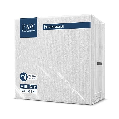 PAW - Airlaid Servietten (40 x 40 cm) I 50 Stück I Einfarbig I Stoffähnlich I Elegante Tischdekoration I HoReCa I Zu wichtigen Anlässen wie Hochzeiten, Feiern, Weihnachten I Unicolor: Weiß von PAW Decor Collection