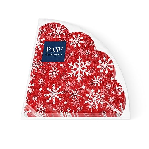 PAW - Servietten 3-lagig (32 cm Durchmesser) I 12 Stück I Perfekt für Weihnachten, Winter, Feiertage I Heiligabend Winterzeit Tischdekoration I Runde Seidenservietten I Christmas Snowflakes light red von PAW