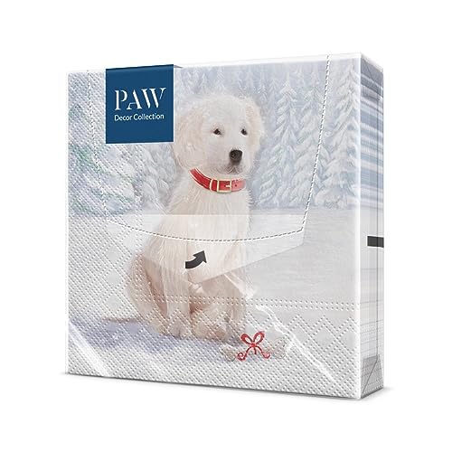 PAW - Servietten 3-lagig (33 x 33 cm) I 20 Stück I Papierservietten Bunt Perfekt für den Weihnachtstisch I Servietten - Weihnachten, Winter, Schnee, Hündchen I Snow Dog von PAW Decor Collection