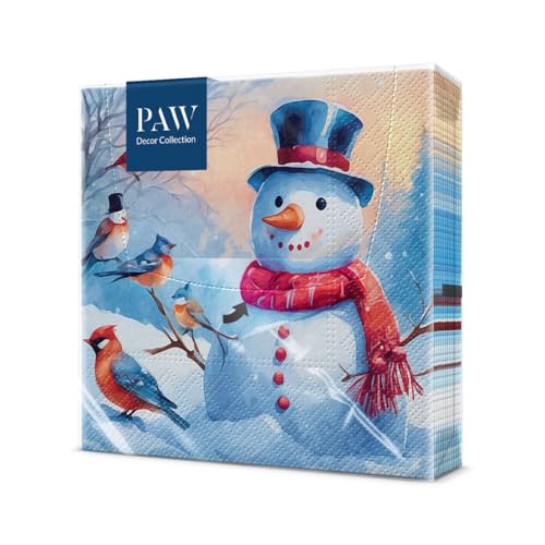 PAW - Servietten 3-lagig (33 x 33 cm) I 20 Stück I Papierservietten Bunt Perfekt für den Weihnachtstisch I Servietten - Weihnachten, Winter, Schnee I Distinctive Snowman von PAW Decor Collection