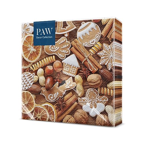 PAW - Servietten 3-lagig (33 x 33 cm) I 20 Stück I Papierservietten Bunt Perfekt für den Weihnachtstisch I Servietten - Weihnachten, Winter, Sterne, Pfefferkuchen I Rustic Gingerbread von PAW Decor Collection