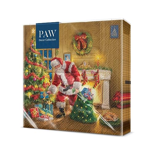 PAW - Servietten 3-lagig (33 x 33 cm) I 20 Stück I Papierservietten Bunt Perfekt für den Weihnachtstisch I Servietten - Weihnachten, Winter, Weihnachtsmann I Santa is Here von PAW Decor Collection