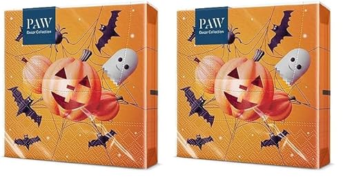 PAW - Servietten 3-lagig (33 x 33 cm) I 20 Stück I Perfekt für Halloween Partys Dekoration Zubehör I Herbst Tischdeko I Bunte Papierservietten - Kürbis Fledermaus Spinne Gruselig I Funny Halloween von PAW Decor Collection