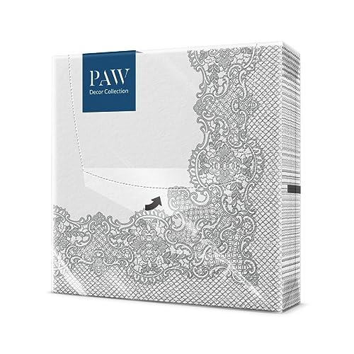 PAW - Servietten 3-lagig (33 x 33 cm) I 20 Stück I Perfekt für Kommunion, Hochzeit, Konfirmation und Feiern I Papierservietten Bunt I Besondere Anlässe, Ornamente, Silber I Royal Lace von PAW Decor Collection